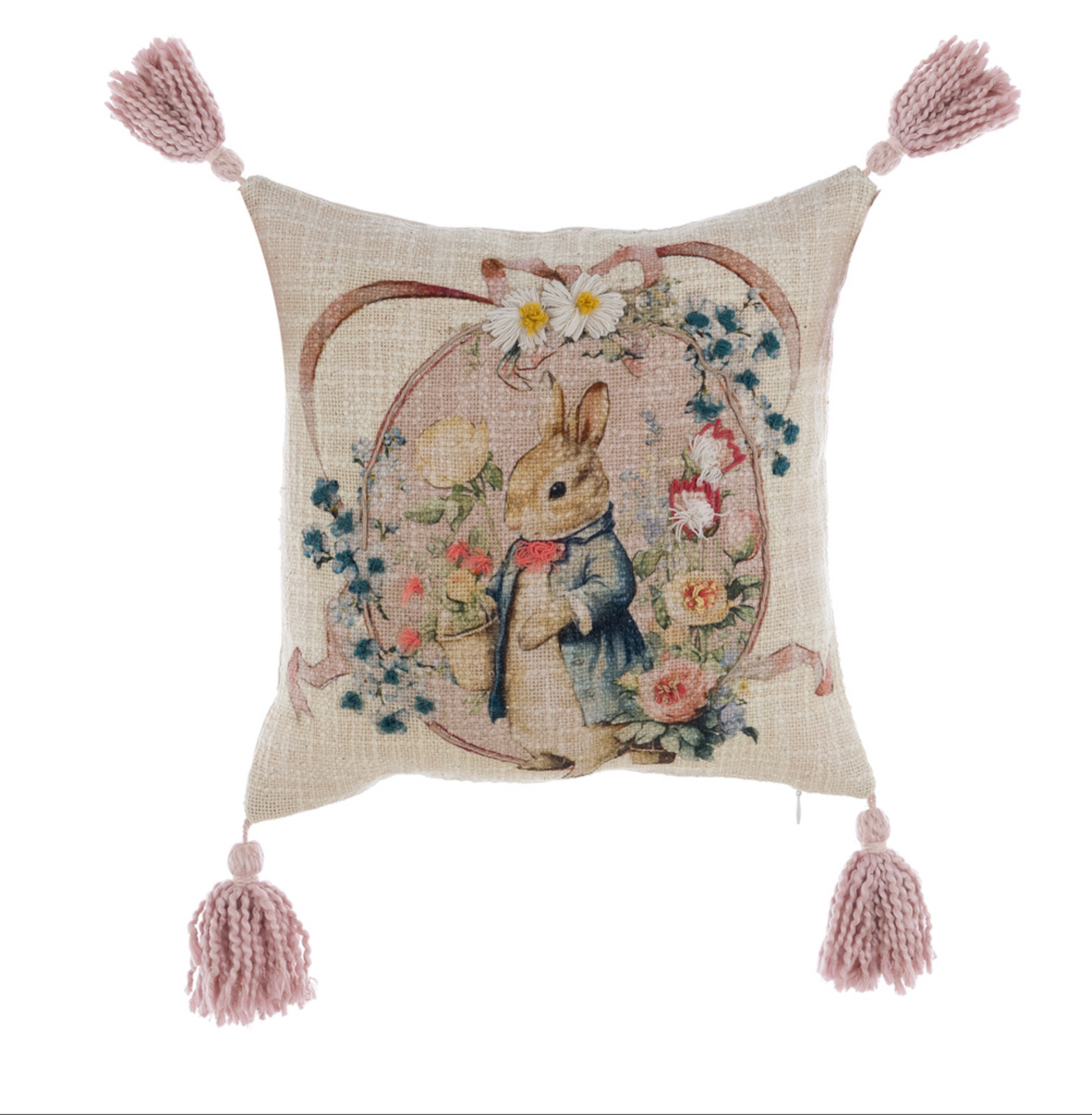 Blanc Mariclò Cuscino ricamato con nappe Collezione Joyeuses Paques, pasqua, a Manfredonia Foggia, shabby chic e romantico.