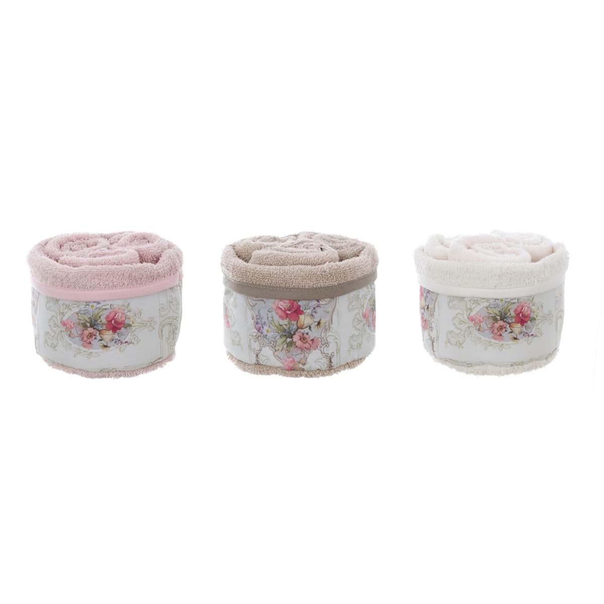 Cestino con tre Lavette, Blanc Mariclò, assortite, spugna, bagno, romantico, shabby chic, primavera a Manfredonia Foggia