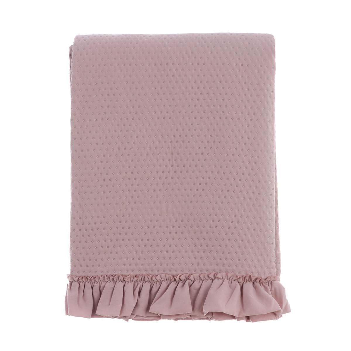 Trapuntino Matrimoniale Acquarello Blanc MariClò Rosa: elegante copriletto shabby chic con gala a volant e micro-pois. Comfort e stile per la tua camera. 
