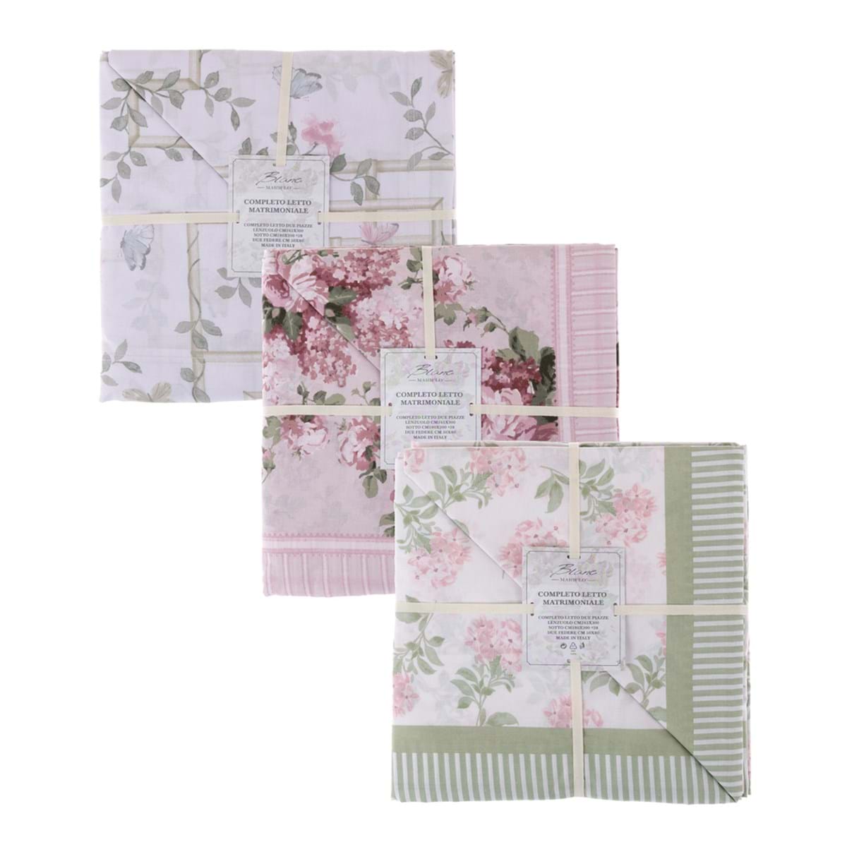 Completo letto matrimoniale Blanc Mariclò puro cotone. Stile shabby chic con romantiche stampe floreali. Ideale per una camera da sogno! A Manfredonia