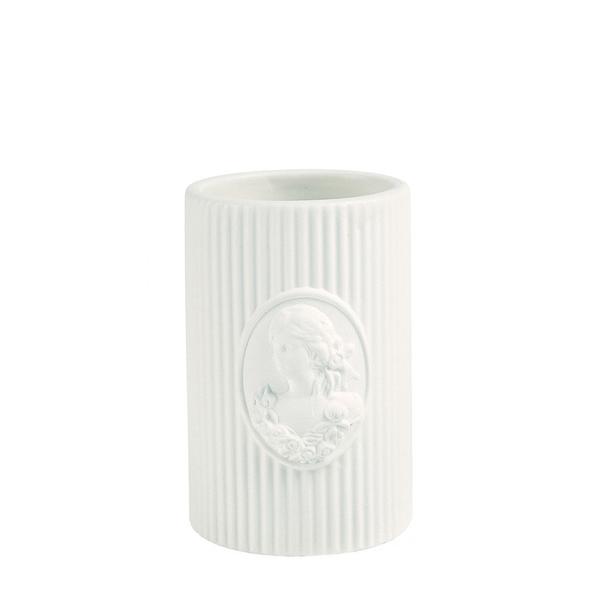 Portaspazzolini in ceramica Marquise elegante e raffinato, con medaglione centrale. Perfetto per il bagno, abbinalo al dispenser Marquise.