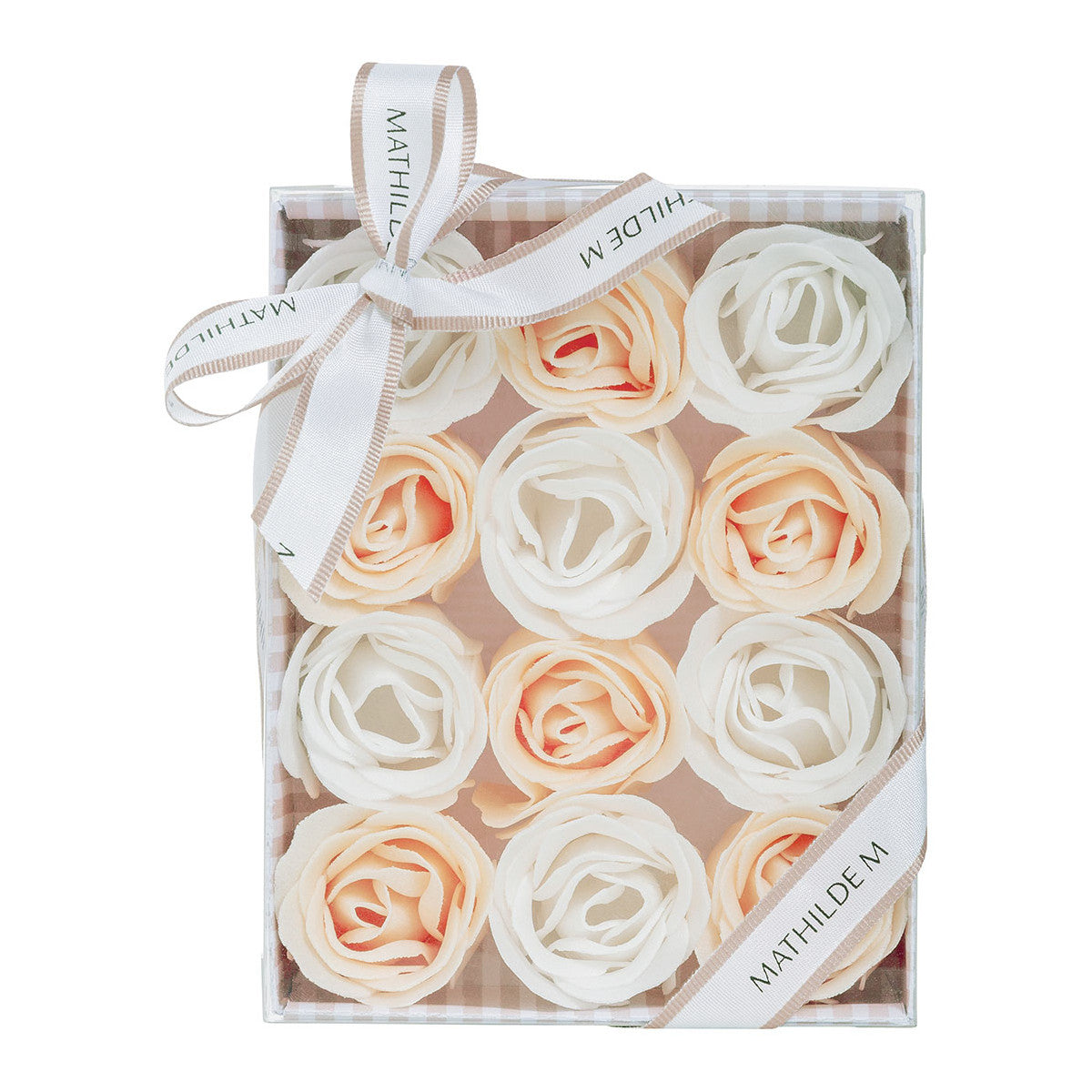 Set 12 foglie di sapone profumate nei toni nude e bianco. Petali monouso che creano una schiuma lussuosa per mani vellutate. Un’idea regalo elegante e chic.