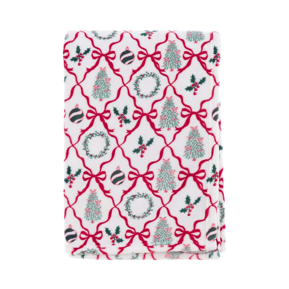plaid Natale stampato alberi fiocchi 