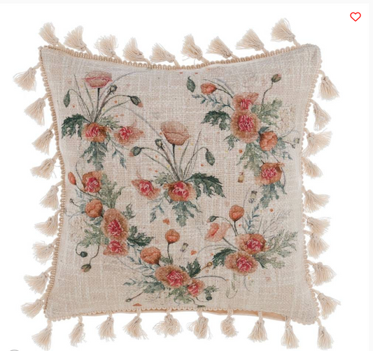 BLANC MARICLÒ -Cuscino ricamato con nappe serie Coquelicot cm.30x30