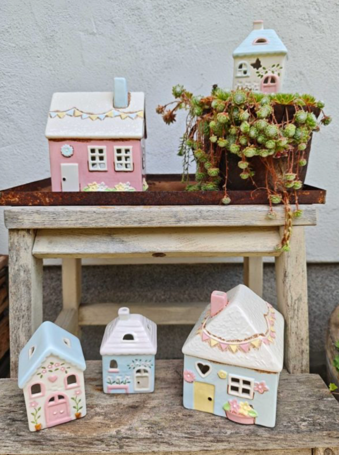 Isabelle Rose - Casa portatealight in ceramica azzurra