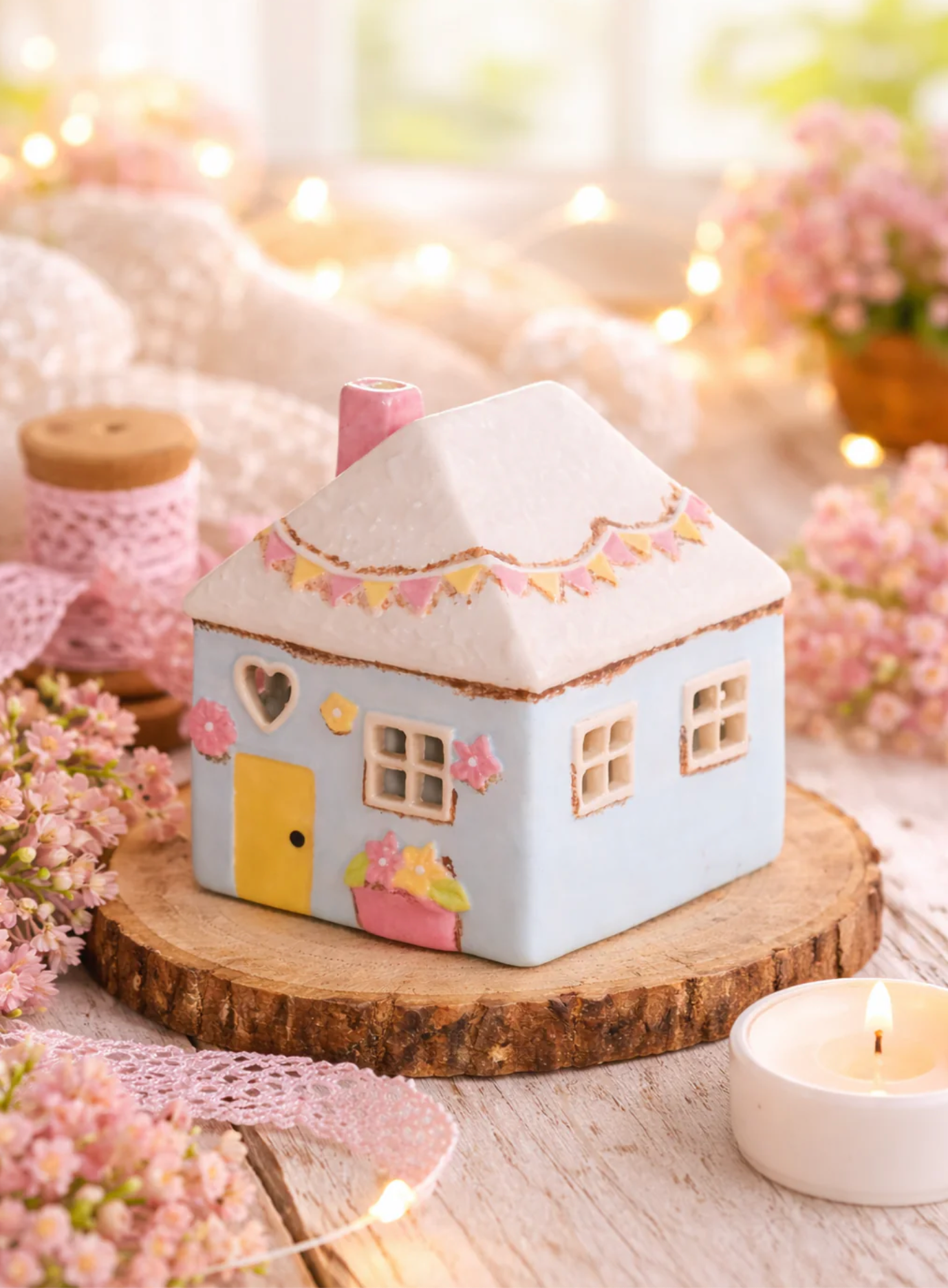 Isabelle Rose - Casa portatealight in ceramica azzurra
