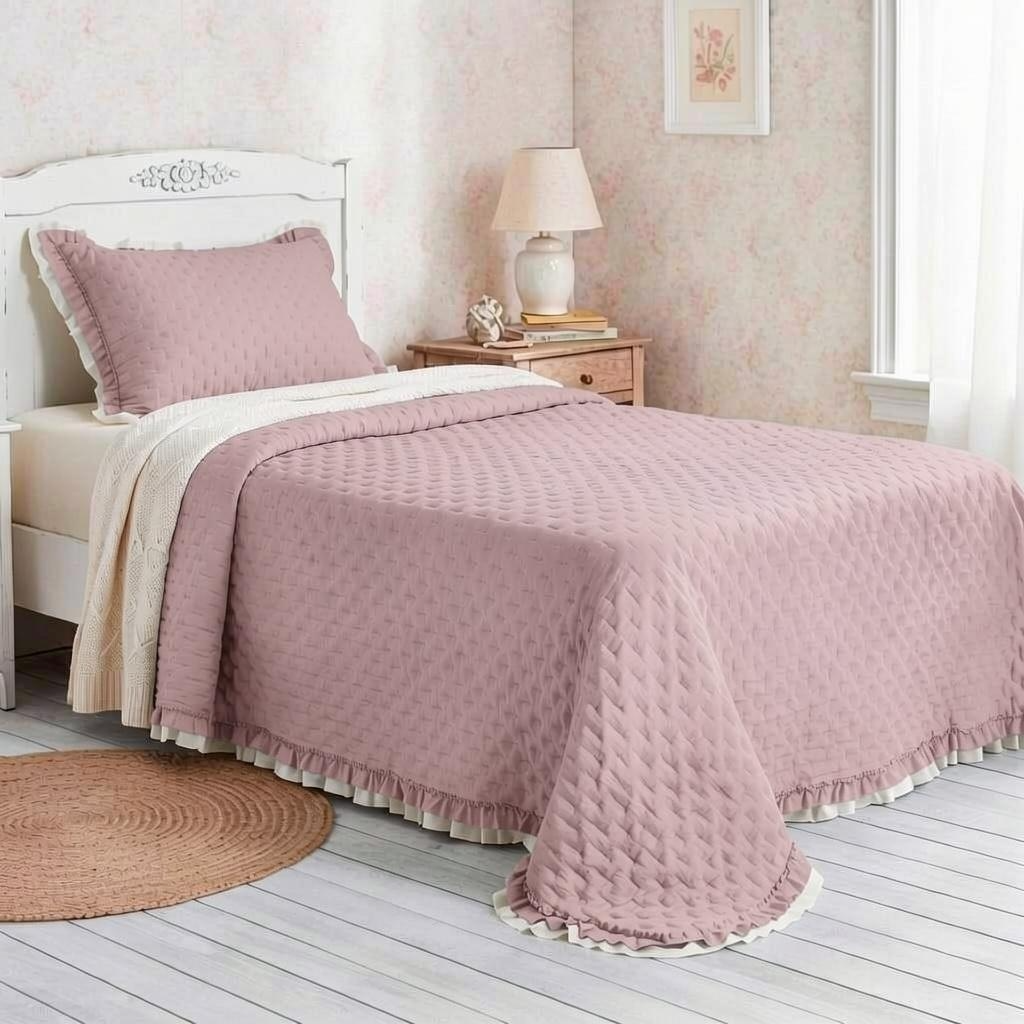 TRAPUNTA MEZZO PESO SINGOLA LOVELY SHABBY CON GALA ROMANTICA ROSA 