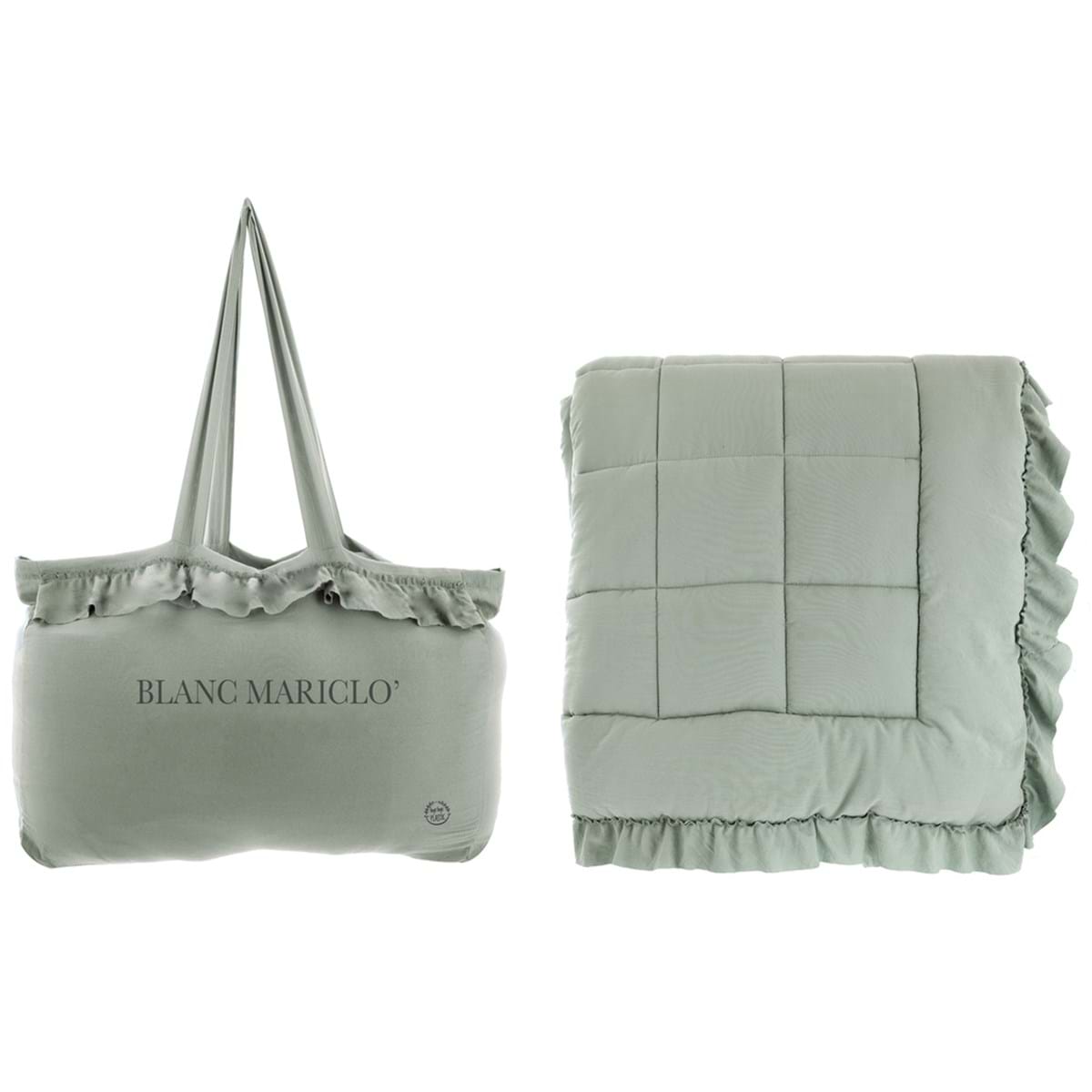 Trapunta matrimoniale Diamante Verde Blanc Mariclò: calda imbottitura 300gr, stile Shabby Chic con balza plissettata. Acquista l'eleganza per il tuo letto. A Manfredonia Foggia
