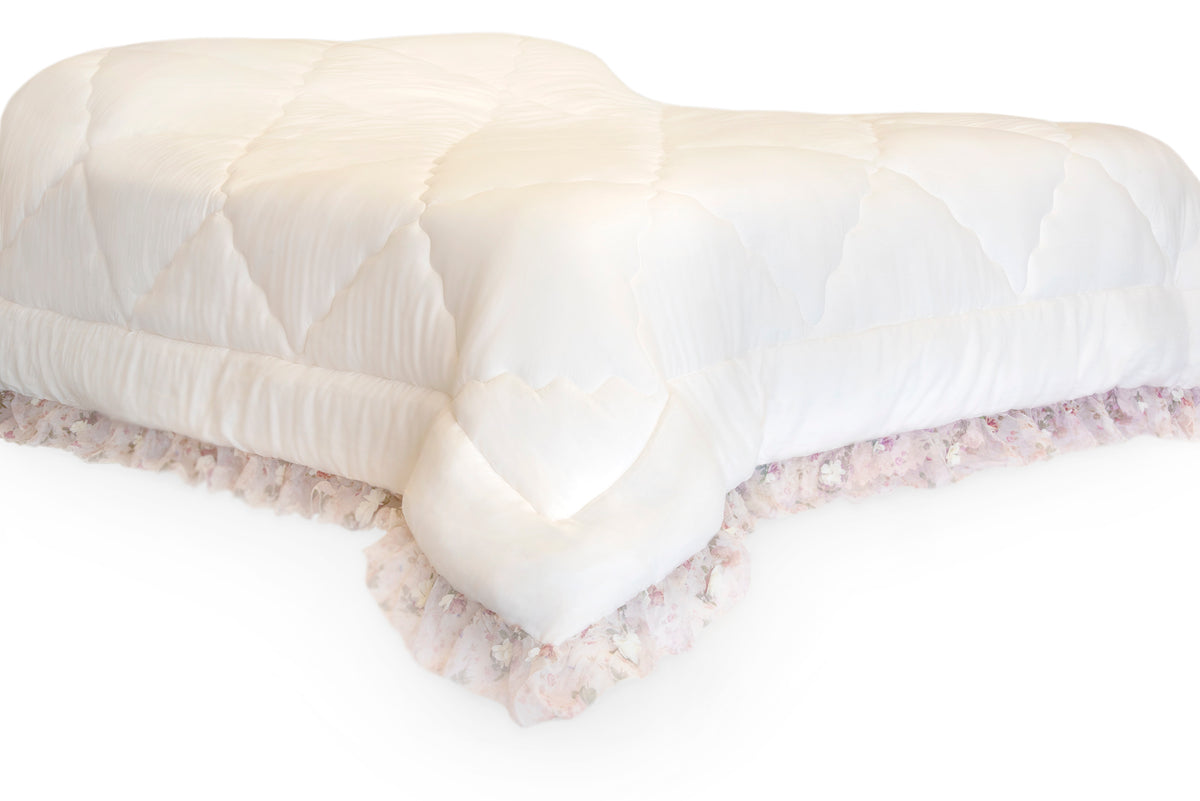 trapunta invernale avorio shabby con gala in organza stampa fiorellini calda e soffice