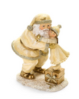 babbo natale con bimba abbraccio oro nuvole di stoffa in resina