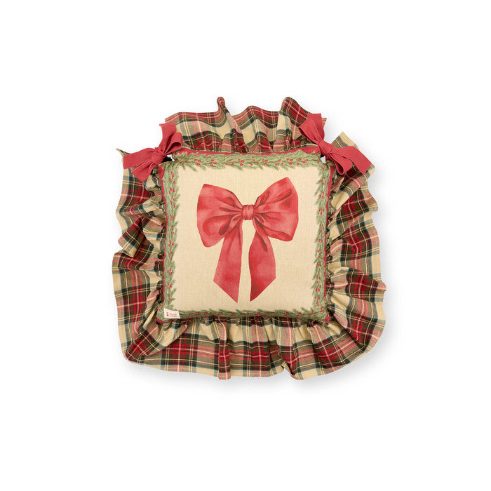 Cuscino per sedia Vintage Toy di Nuvole di Stoffa con balza tartan e grande fiocco centrale
