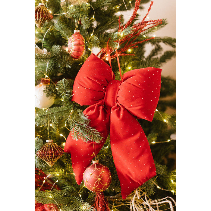 fiocco rosso nuvole di stoffa con glitter decoro natalizio